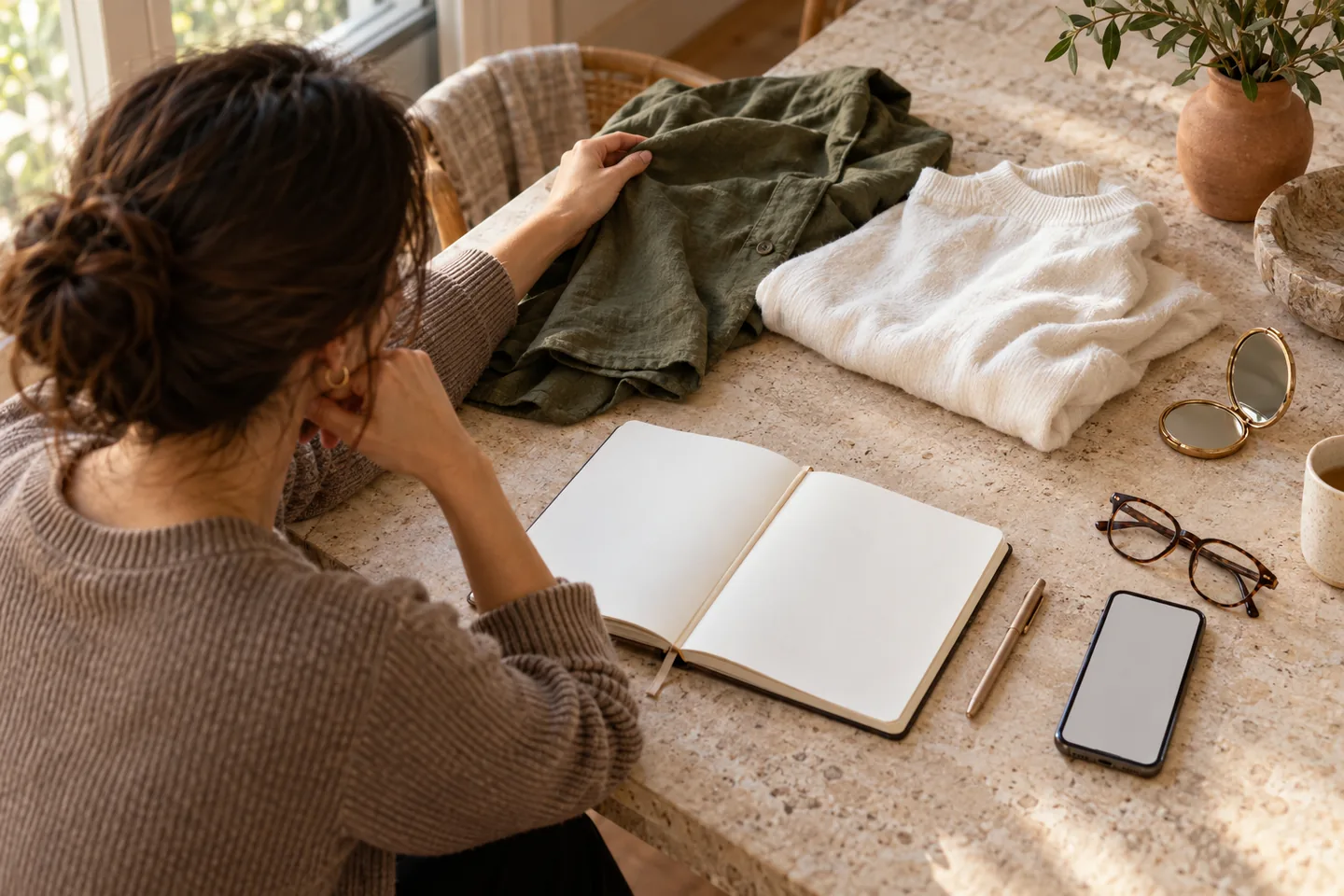 AI-generated fictional planning scene: set your styling goal, daily constraints and budget before asking an assistant to find tools.